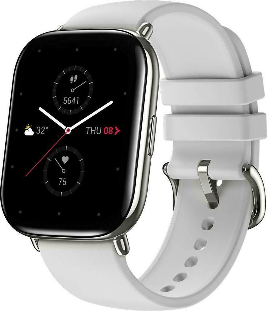 Zepp E Square Stainless Steel Waterproof Smartwatch with Heart Rate Monitor (Moon Grey Leather Band)