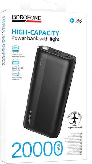 Borofone BJ86 Power Bank 20000mAh with 2 USB-A Ports and USB-C Port Black view 2