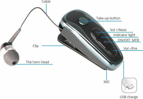 KTR-Q7 In-ear Bluetooth Handsfree Earphone Lapel Silver view 2
