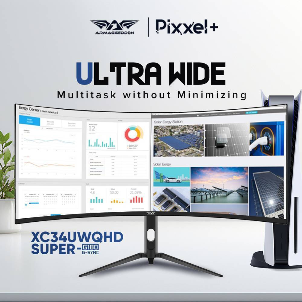 Armaggeddon XTREME SERIES XC34UWQHD Ultrawide HDR Curved Gaming Monitor 34" QHD 3440x1440 180Hz with 1ms Response Time GTG view 2