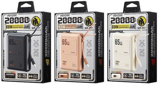 WK WP-117 Power Bank 20000mAh 65W with USB-C Power Delivery Port Pink view 4