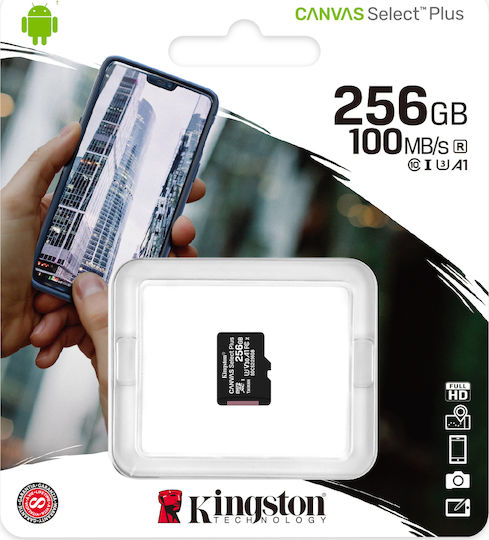 Kingston Canvas Select Plus microSDXC 256GB Class 10 U3 V30 A1 UHS-I vue 2