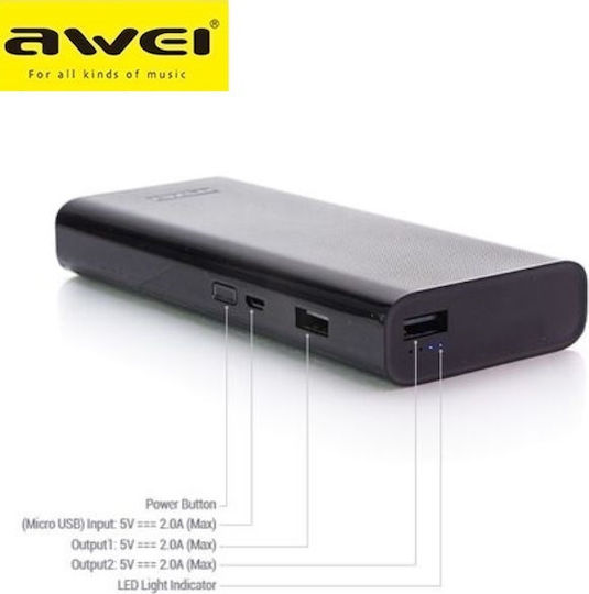 Awei P77K Power Bank 12000mAh with 2 USB-A Ports Black vista 6