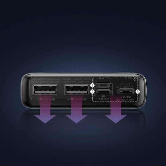 Baseus Adaman Power Bank 20000mAh 22.5W with 2 USB-A Ports and USB-C Port Power Delivery / Quick Charge 3.0 Black view 2