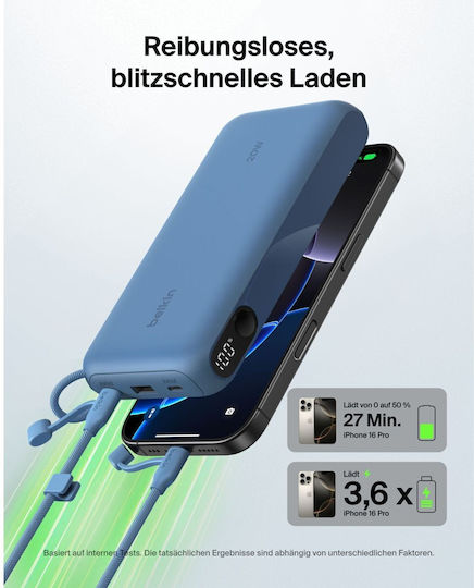 Belkin Power Bank 20000mAh 20W with USB-A Port and 2 USB-C Power Delivery Ports Blue view 5