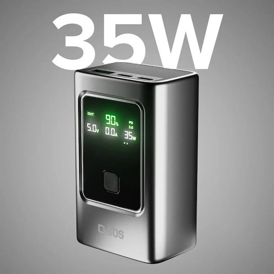 SBS Power Bank 10000mAh 35W with USB-A Port and 2 USB-C Ports Power Delivery Gray view 2