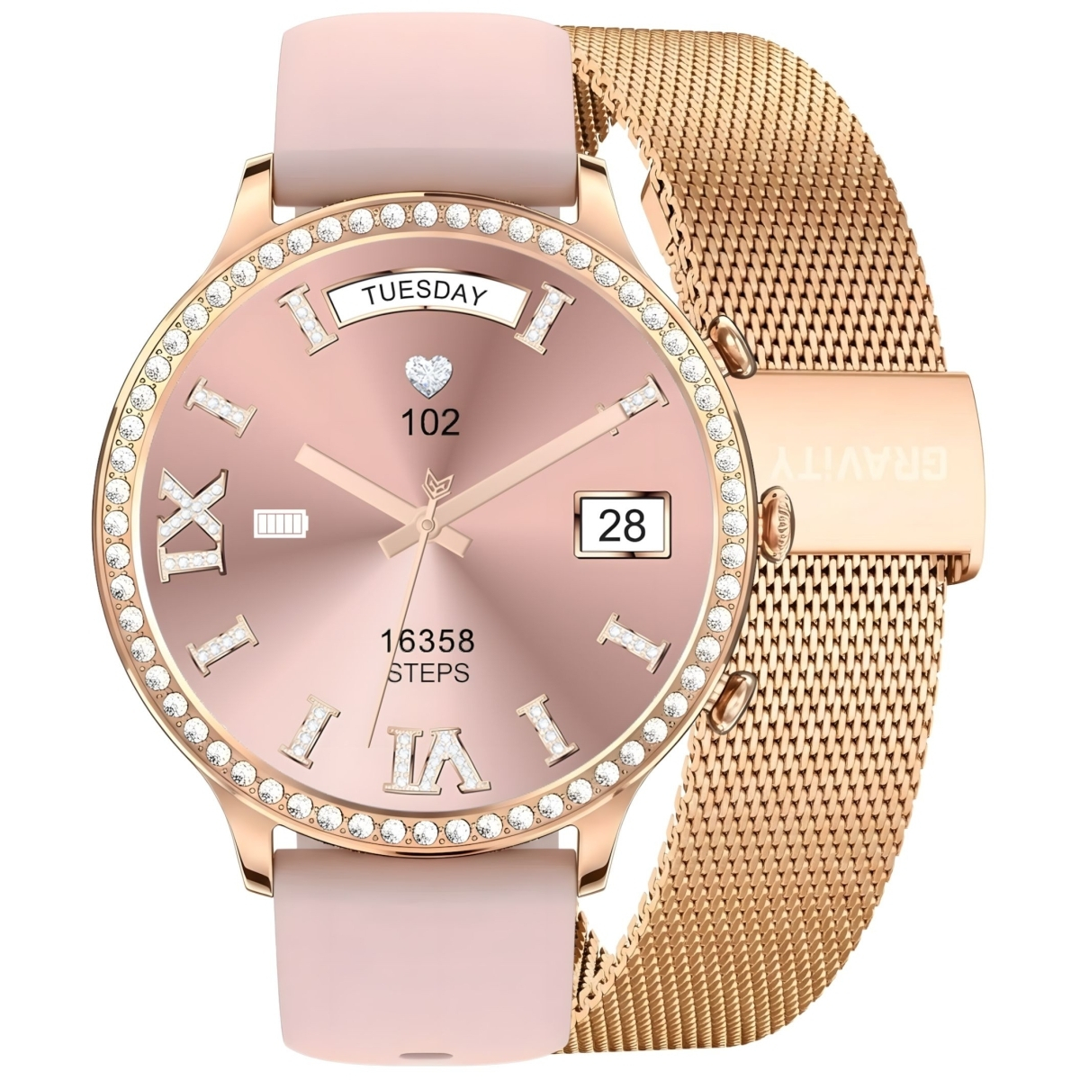 Gravity Smartwatch Rose Gold Milanese Strap view 2