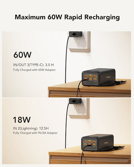 Veger Tank Boost Power Bank 56000mAh 100W with 3 USB-A Ports and 2 USB-C Ports Power Delivery Black view 5