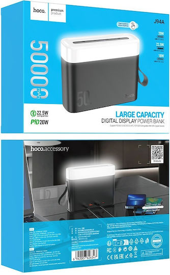 Hoco J94A Masterful Power Bank 50000mAh 22.5W with 2 USB-A Ports and USB-C Port Quick Charge 3.0 Black vue 2