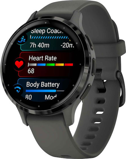 Garmin Venu 3S 41mm Waterproof Smartwatch with Heart Rate Monitor (Slate Stainless Steel Bezel with Pebble Gray Case and Silicone Band) view 2