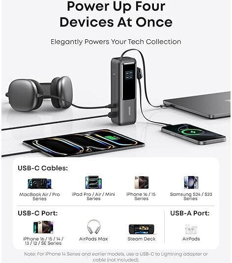 Anker A1695H11 Power Bank 25000mAh 165W with USB-A Port and 2 USB-C Ports Power Delivery Gray view 8