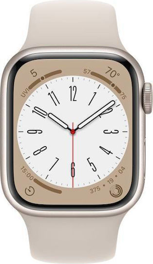 Apple Watch Series 8 Cellular Aluminium 41mm Waterproof with eSIM and Heart Rate Monitor (Starlight with Starlight Sport Band) view 2