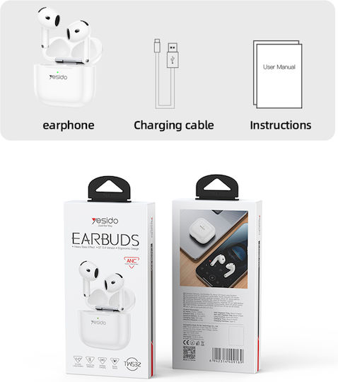 Yesido TWS32 Earbud Bluetooth Handsfree Earphones with Charging Case White view 3
