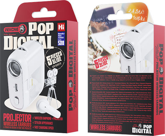 WK S28 Pop Digital Series Earbud Bluetooth Handsfree Earphones with Charging Case White view 3
