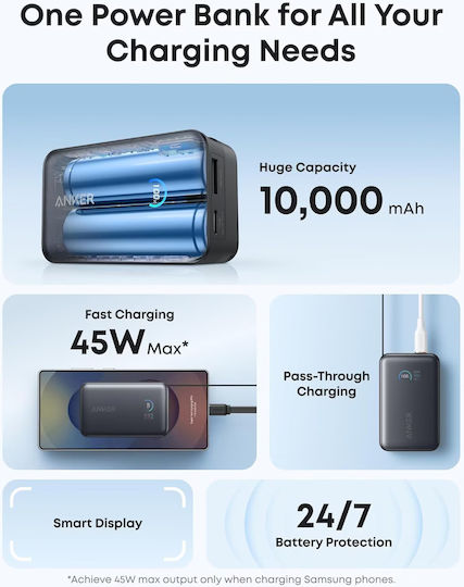 Anker Nano Power Bank 10000mAh 45W with USB-A Port and USB-C Port Power Delivery Black view 4