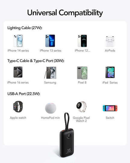 Veger Power Bank 10000mAh 35W with USB-A Port and USB-C Port Power Delivery Blue view 6