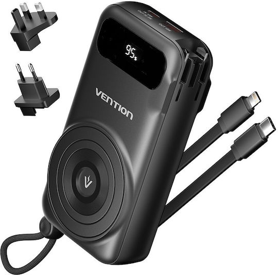Vention Power Bank 10000mAh 15W with USB-A Port and USB-C Port Black