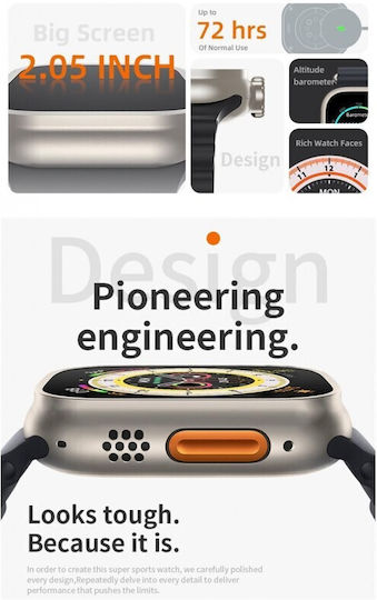 Z70 Ultra 49mm Smartwatch with Heart Rate Monitor (Orange) view 3