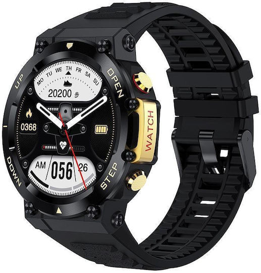 AK45 Aluminium Smartwatch with Heart Rate Monitor (Black / Gold)