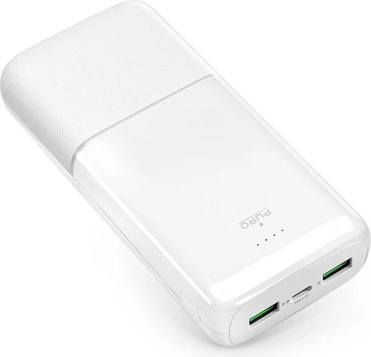 Puro Daily 20 Plus Power Bank 20000mAh 22.5W with 2 USB-A Ports and USB-C Port Power Delivery White