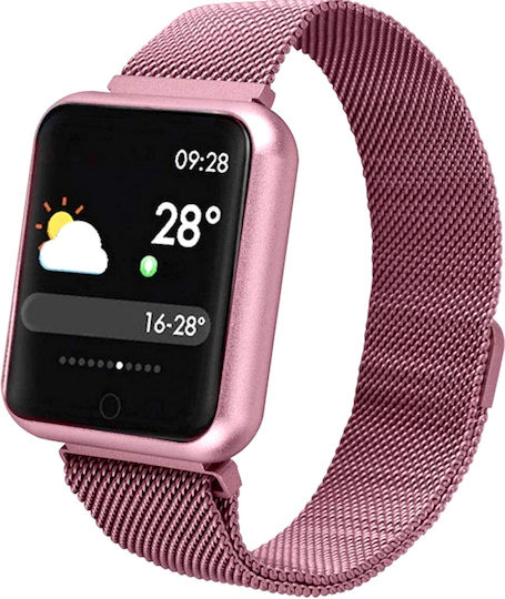 Idl Prestige 68 Smartwatch Metal Bracelet 1.3 Inch Ips Color Touch Display Heart Rate Monitoring Blood Pressure Magnetic Charging Bluetooth 4.0 Android 4.4 Ios 9.0 Pink Color view 1