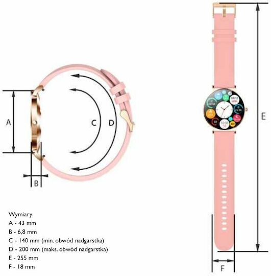 Manta Stainless Steel Smartwatch with Heart Rate Monitor (Pink) view 3