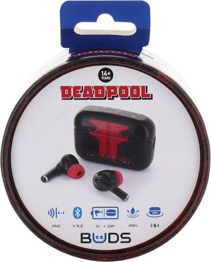 Exquisite Gaming Deadpool In-ear Bluetooth Handsfree Earphones with Sweat Resistance and Charging Case Red