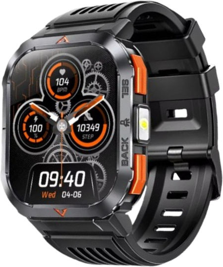 Aoke GS50 Smartwatch with Heart Rate Monitor (Black Case / Black Silicone Strap)