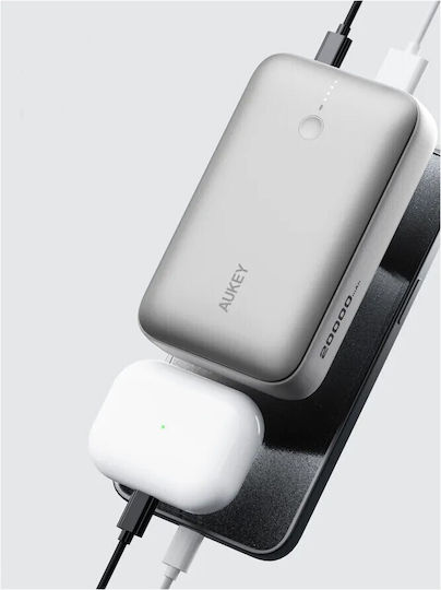 Aukey PB-Y57 Spark Mini Power Bank 20000mAh 22.5W with USB-A Port and USB-C Port Power Delivery White view 6
