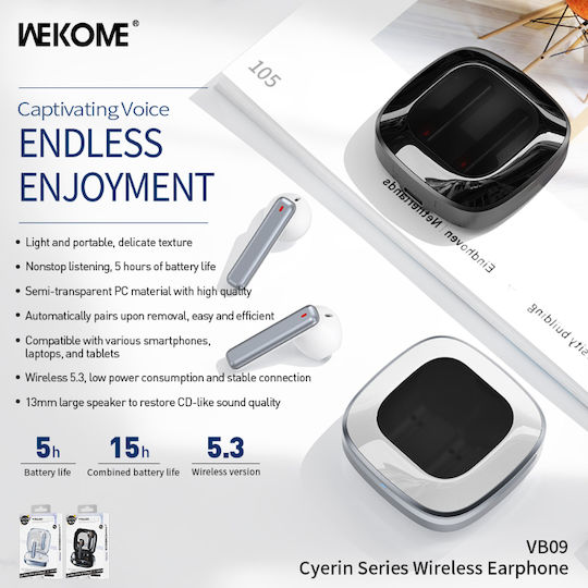 WK VB09 Cyerin Series Earbud Bluetooth Handsfree Earphones with Charging Case White view 3