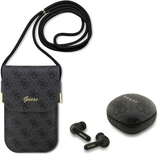 Guess 4G Script Logo And Crossbody Bag In-ear Bluetooth Handsfree Headphones with Sweat Resistance and Charging Case Black