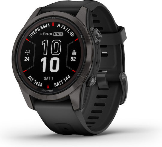 Garmin Fenix 7S Pro Sapphire Solar Stainless Steel 42mm Waterproof Smartwatch with Heart Rate Monitor (Titanium Carbon Gray DLC with Black) view 2
