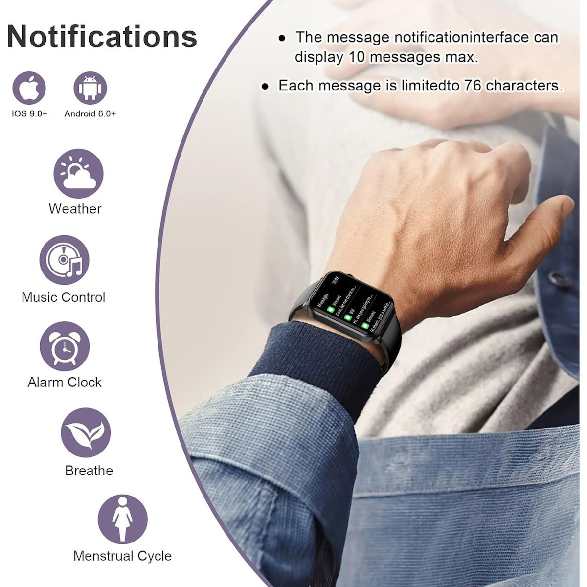 IOWODO R30 Pro Smartwatch with Heart Rate Monitor (Black) view 5