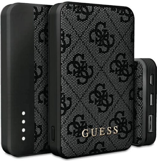 Guess Metal Logo Power Bank 5000mAh 15W with USB-A Port and USB-C Port Black