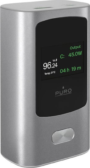 Puro Display Power Bank 10000mAh 45W with USB-A Port and USB-C Port Gray view 2