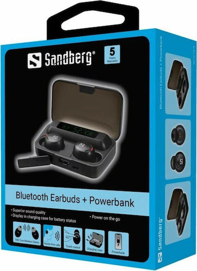 Sandberg Powerbank Earbud Bluetooth Handsfree Earphones with Charging Case Black view 4