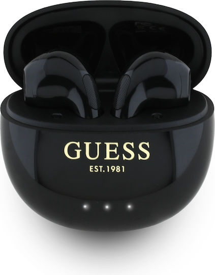 Guess Glossy Effect Earbud Bluetooth Handsfree Earphones with Sweat Resistance and Charging Case Black vue 3