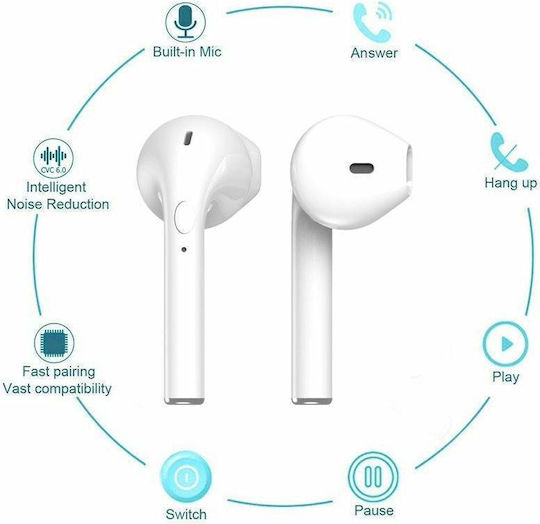 15 Earbud Bluetooth Handsfree Earphones with Charging Case White view 3