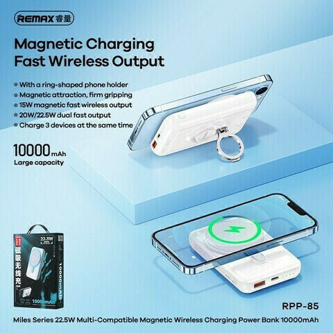 Remax RPP-85 Power Bank 10000mAh 22.5W with USB-A Port White vue 2