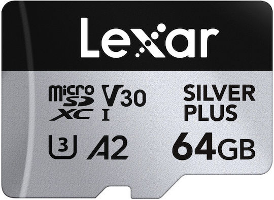Lexar Professional Silver Plus microSDXC 64GB U3 V30 A2 UHS-I 205MB/s with Adapter view 3
