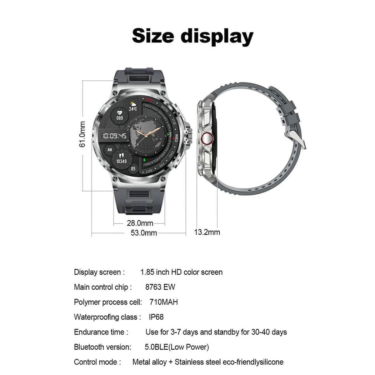 Smartwatch Microwear V69 Black Silicone view 9