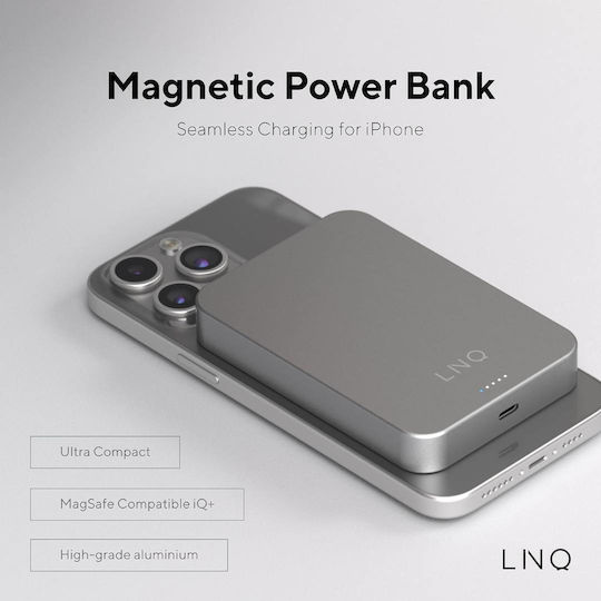 LinQ Slim Qi2 MagSafe Power Bank 10000mAh 15W Power Delivery Gray view 6