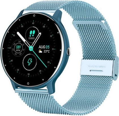 Zl02d 1.28 Inch Ip67 Waterproof Steel Band Smart Watch Support Heart Rate Monitoring Blue view 1