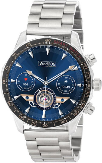 3Guys 3GW6804 Stainless Steel 45mm Smartwatch with Heart Rate Monitor (Silver)